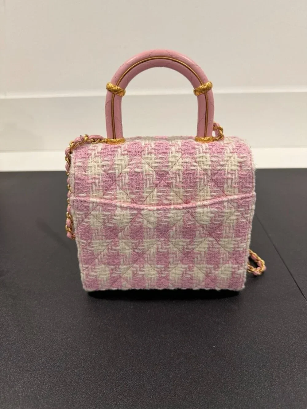 Chanel Tweed Handle Crush Top Handle Flap Bag Pink Ecru (JB1472) - Picture 2 of 16